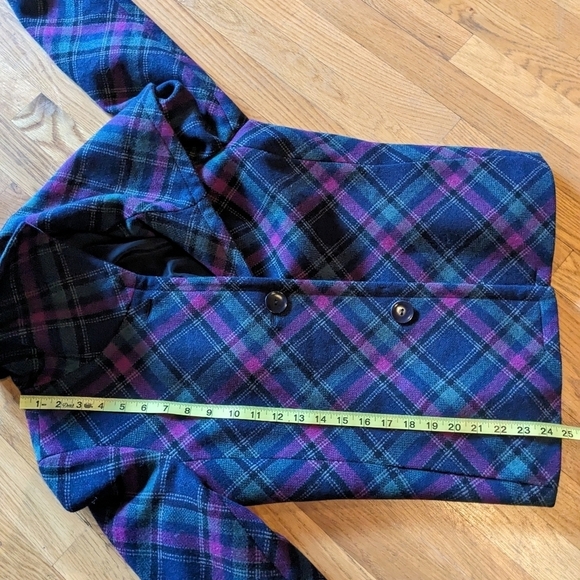 Talbots Size 10 Magenta, Green, & Blue Plaid Wool Blend Blazer Jacket - Picture 9 of 9